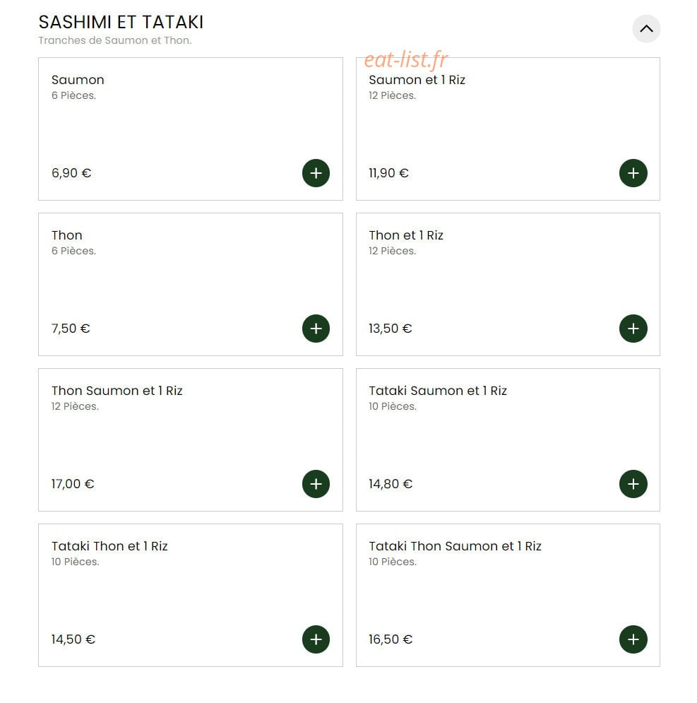 Carte et menu de Sushi Chef à La Garenne Colombes — Sashimi et tataki