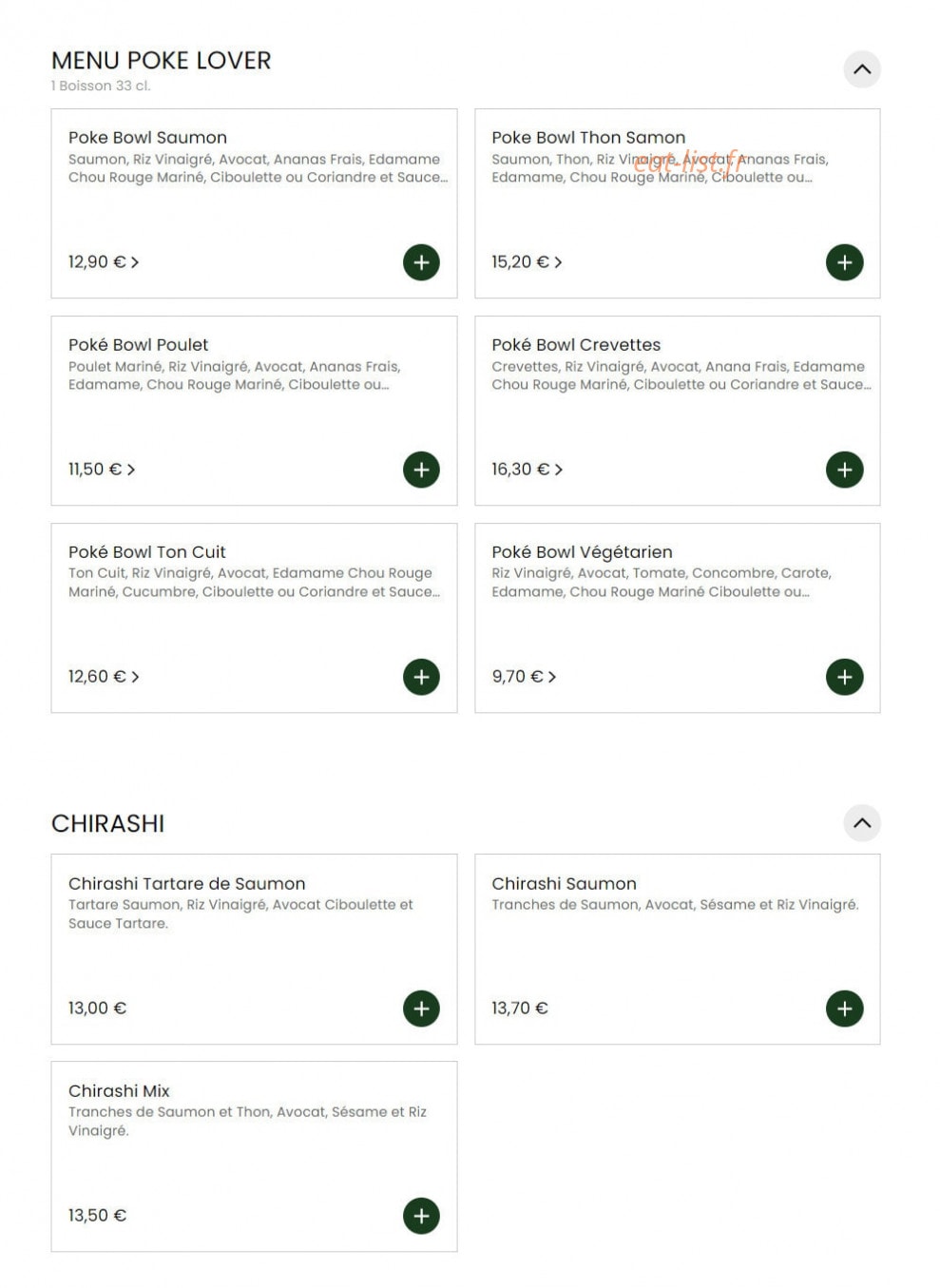 Carte et menu de Sushi Chef à La Garenne Colombes — Menu poké et chirashi