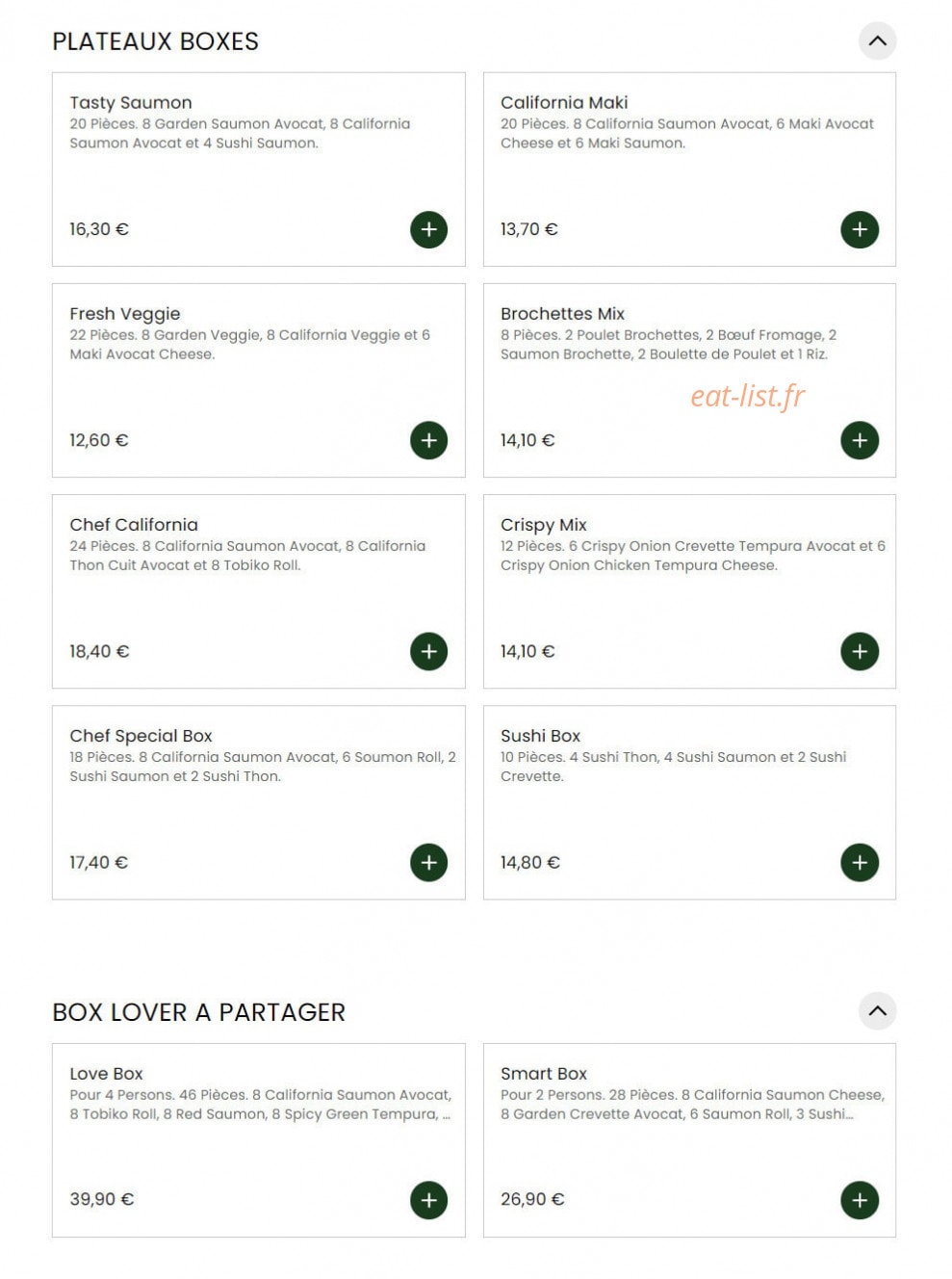 Carte et menu de Sushi Chef à La Garenne Colombes — Plateaux boxes et box love à partager