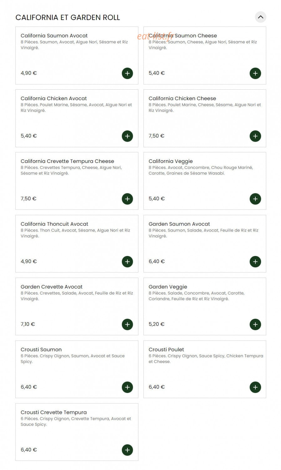 Carte et menu de Sushi Chef à La Garenne Colombes — California et garden roll