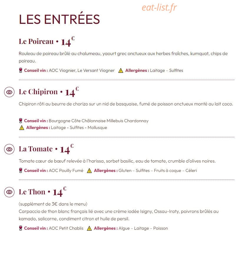 Carte et menu de Tata Yoyo à La Garenne Colombes — Les entrées
