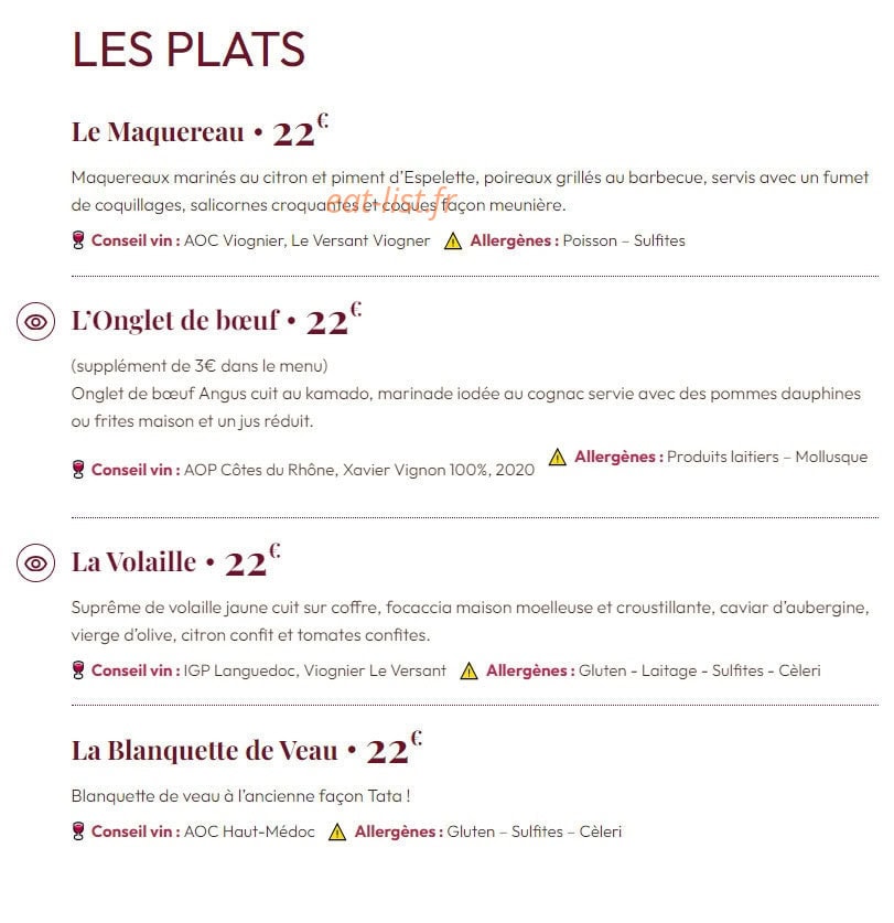 Carte et menu de Tata Yoyo à La Garenne Colombes — Les plats