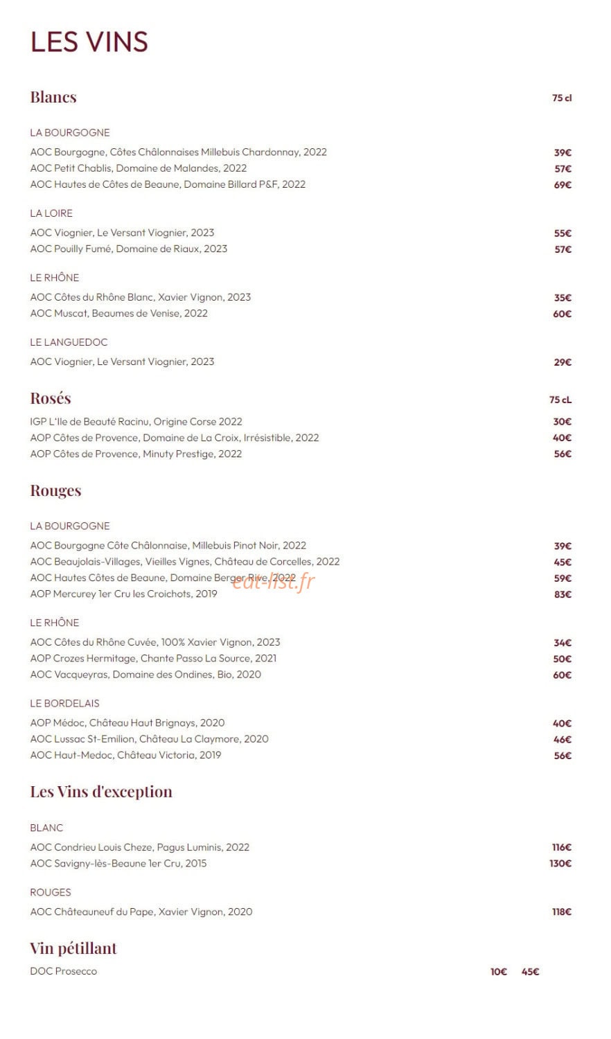 Carte et menu de Tata Yoyo à La Garenne Colombes — Les vins
