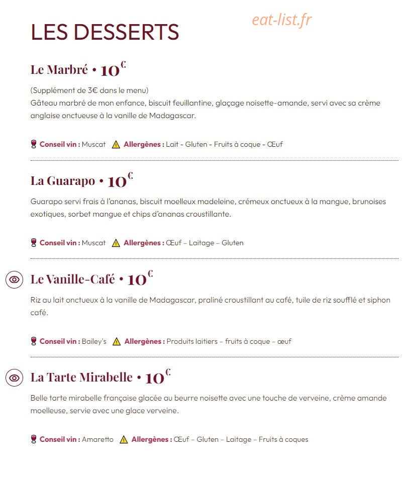 Carte et menu de Tata Yoyo à La Garenne Colombes — Les desserts