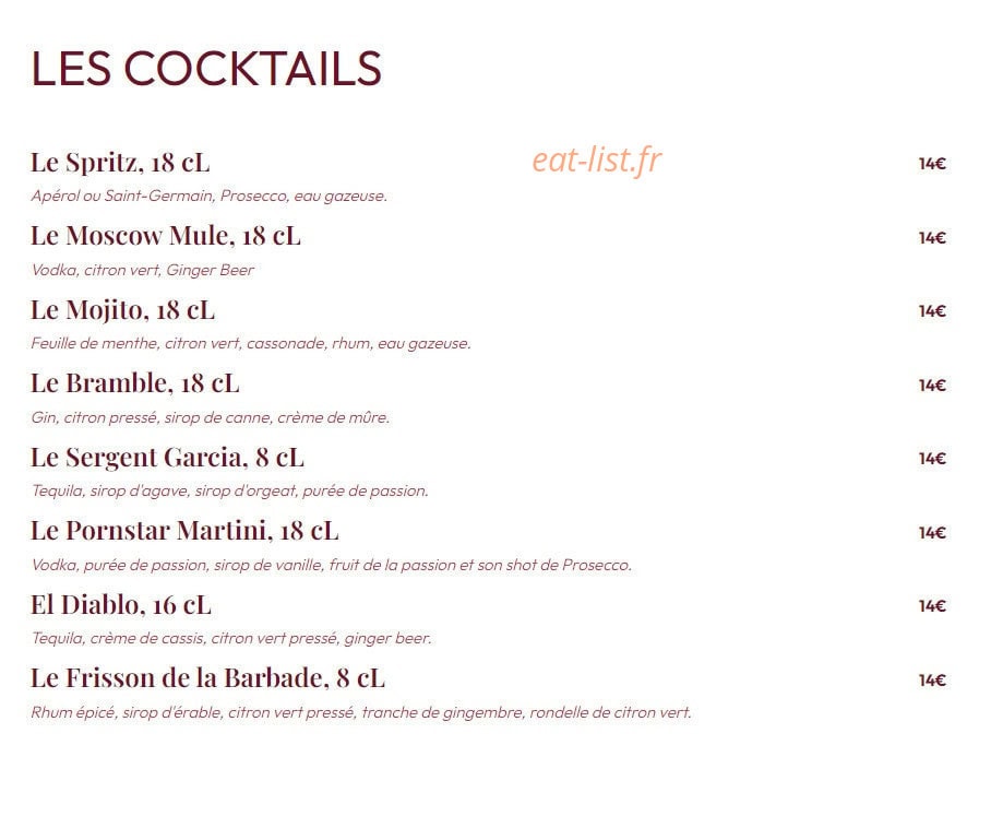 Carte et menu de Tata Yoyo à La Garenne Colombes — Les cocktails