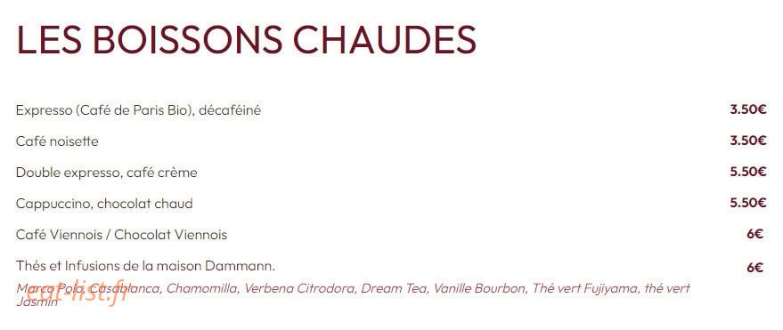 Carte et menu de Tata Yoyo à La Garenne Colombes — Les boissons chaudes