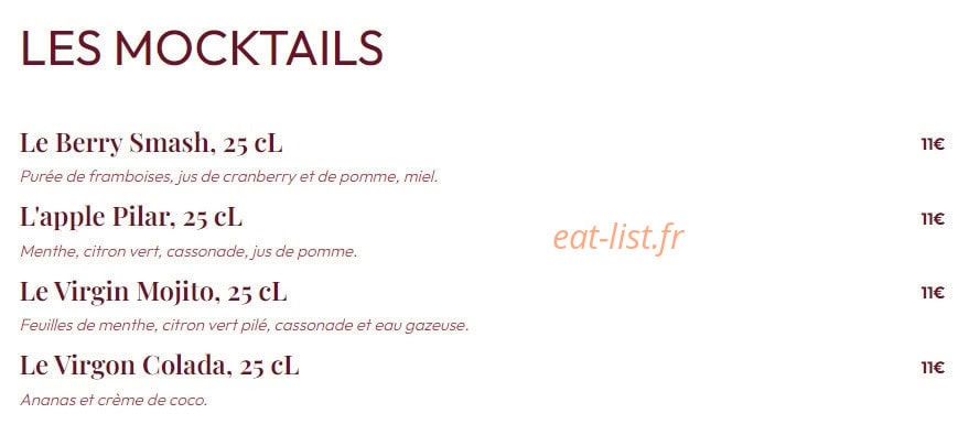Carte et menu de Tata Yoyo à La Garenne Colombes — Les mocktails