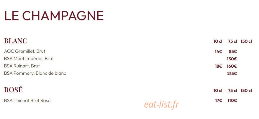 Carte et menu de Tata Yoyo à La Garenne Colombes — Les champagnes