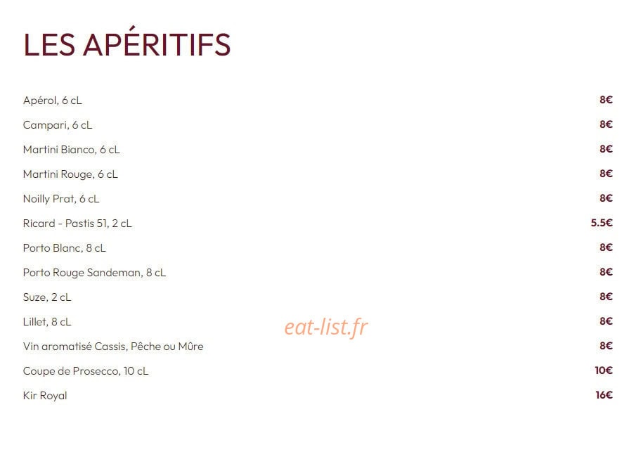 Carte et menu de Tata Yoyo à La Garenne Colombes — Les apéritifs