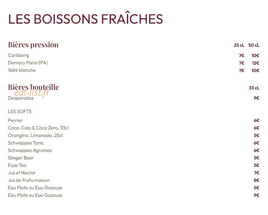 Carte et menu de Tata Yoyo à La Garenne Colombes — Les boissons fraiches