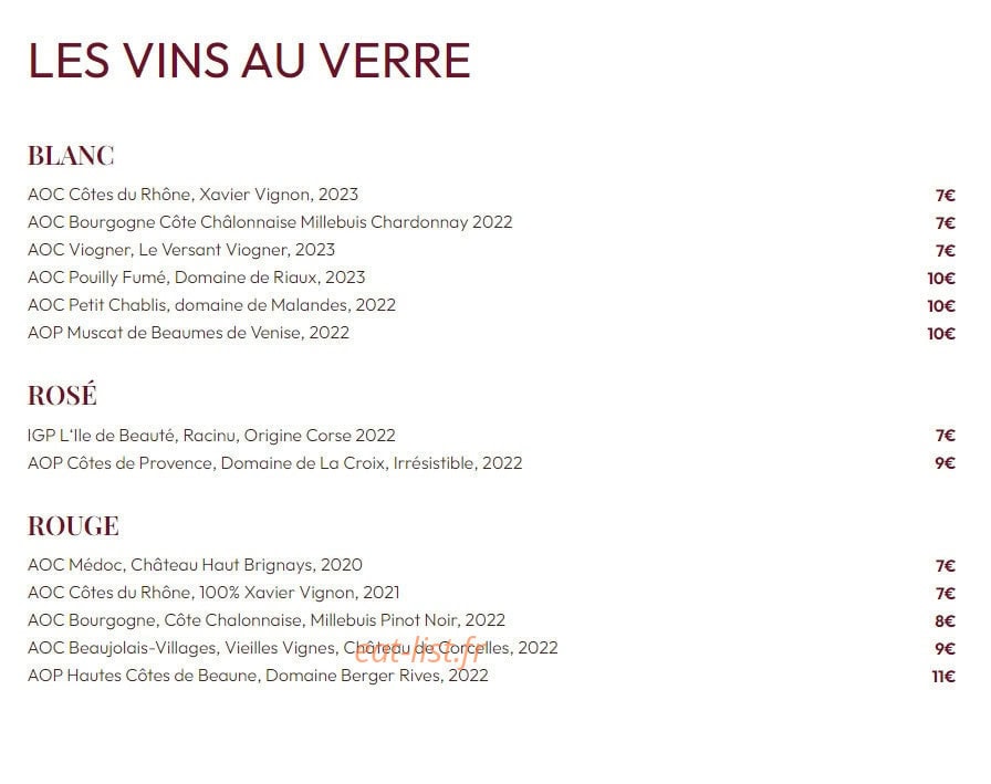 Carte et menu de Tata Yoyo à La Garenne Colombes — Les vins au verre