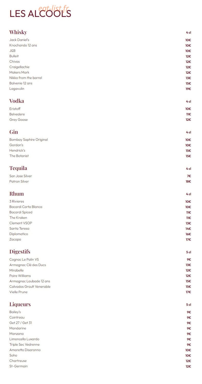 Carte et menu de Tata Yoyo à La Garenne Colombes — Les alcools
