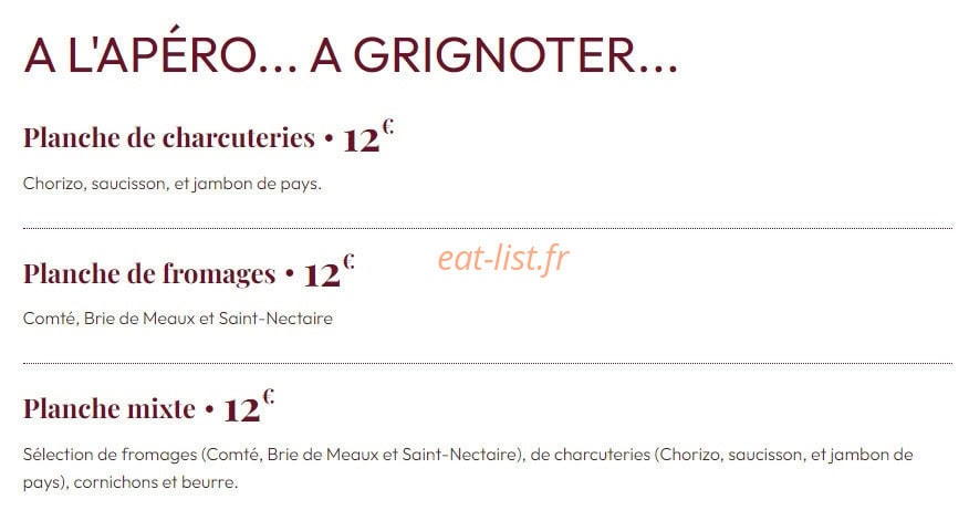 Carte et menu de Tata Yoyo à La Garenne Colombes — A l'apéro et à grignoter