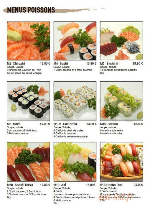 Carte et menu de Unagi à La Garenne Colombes — Les menus poissons