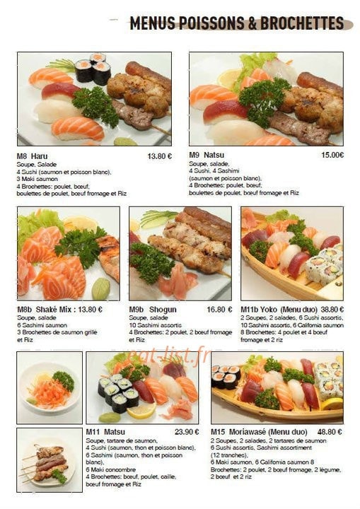 Carte et menu de Unagi à La Garenne Colombes — Les menus poissons et brochettes