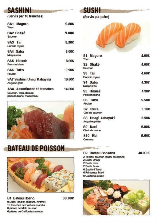 Carte et menu de Unagi à La Garenne Colombes — Les sushis, sashimis,...
