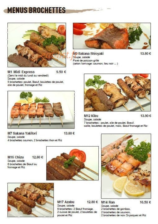 Carte et menu de Unagi à La Garenne Colombes — Les menus brochettes