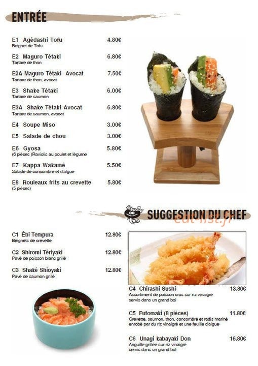 Carte et menu de Unagi à La Garenne Colombes — Les entrées et suggestion du chef