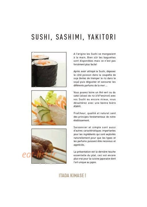 Carte et menu de Unagi à La Garenne Colombes — Le sushi, sashimi et yakitori
