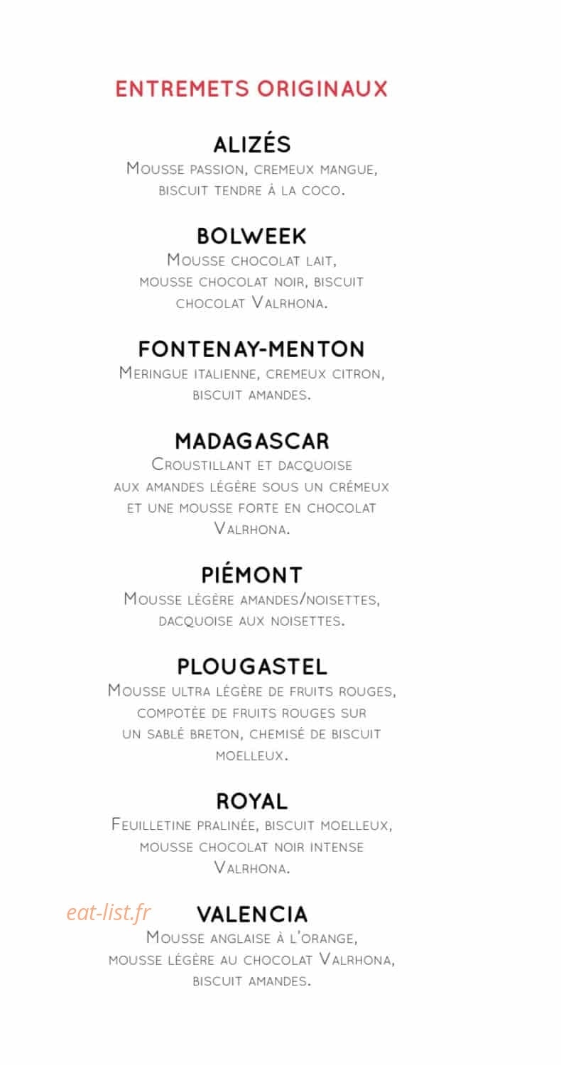 Carte et menu de Crosnier à Fontenay Aux Roses — Entremets originaux