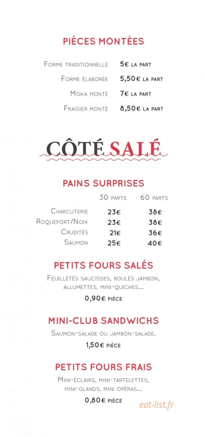 Carte et menu de Crosnier à Fontenay Aux Roses — Pièces montées et côté salé