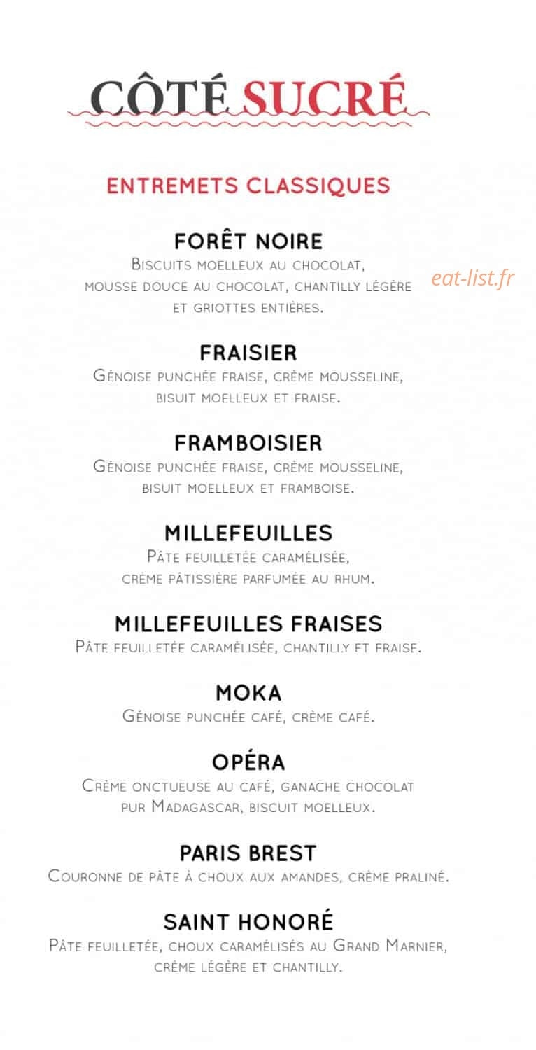 Carte et menu de Crosnier à Fontenay Aux Roses — Entremets classiques