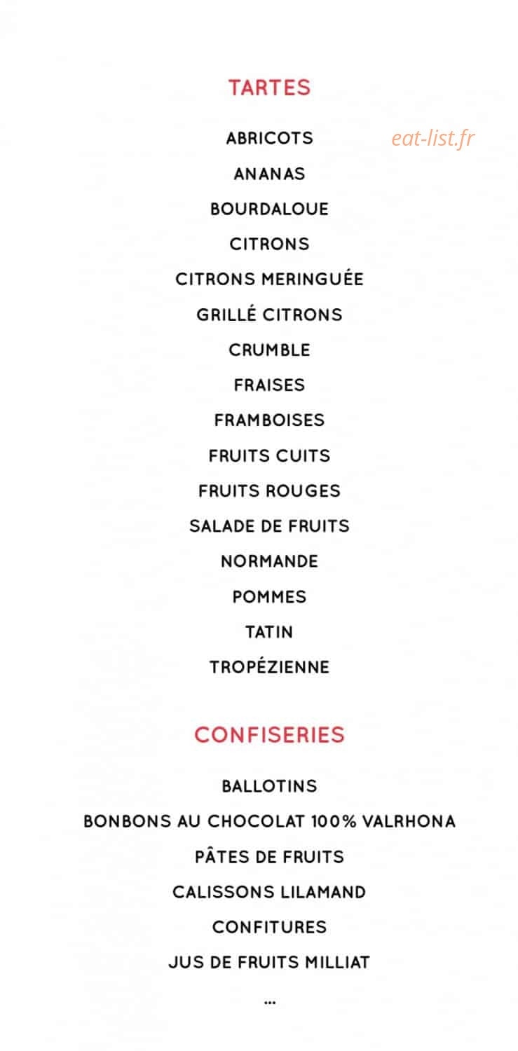 Carte et menu de Crosnier à Fontenay Aux Roses — Tartes et confiseries