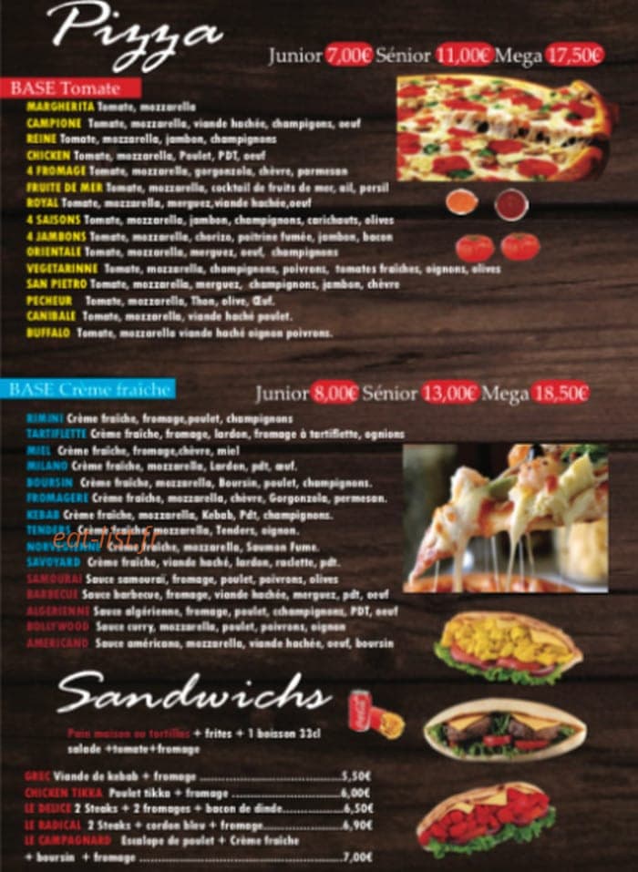 Carte et menu de Pizza Di Napoli à Fontenay Aux Roses — Les pizzas et sandwichs