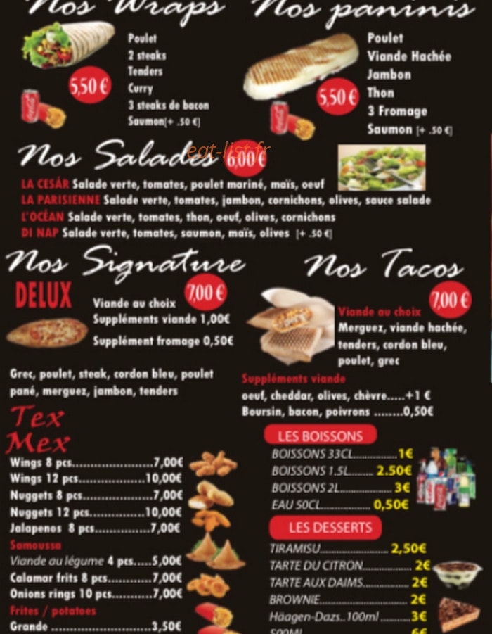 Carte et menu de Pizza Di Napoli à Fontenay Aux Roses — Les wraps, paninis et salades,...