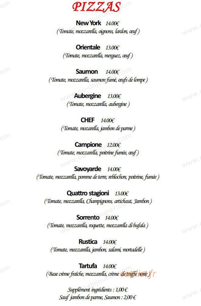 Carte et menu de Pizzeria Monte Cassino à Fontenay Aux Roses — Les pizzas: new york, orientale, saumon ...