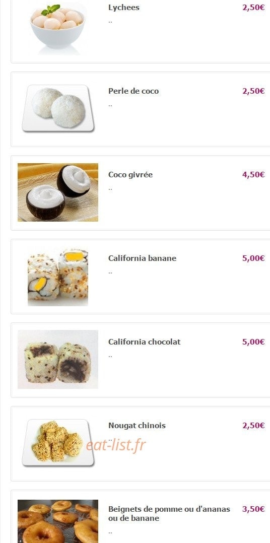 Carte et menu de Yamato à Fontenay Aux Roses — Les desserts