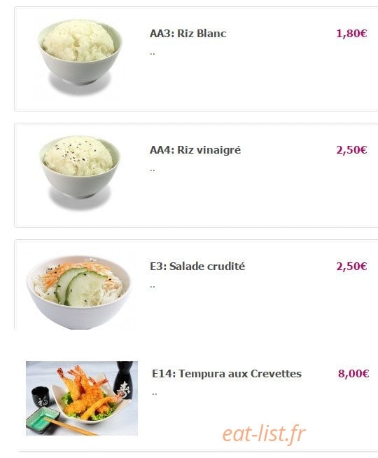 Carte et menu de Yamato à Fontenay Aux Roses — Les entrées suite et tempura