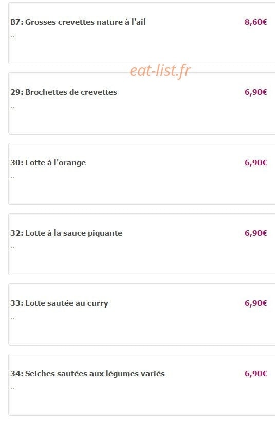 Carte et menu de Yamato à Fontenay Aux Roses — Les fruits de mer suite