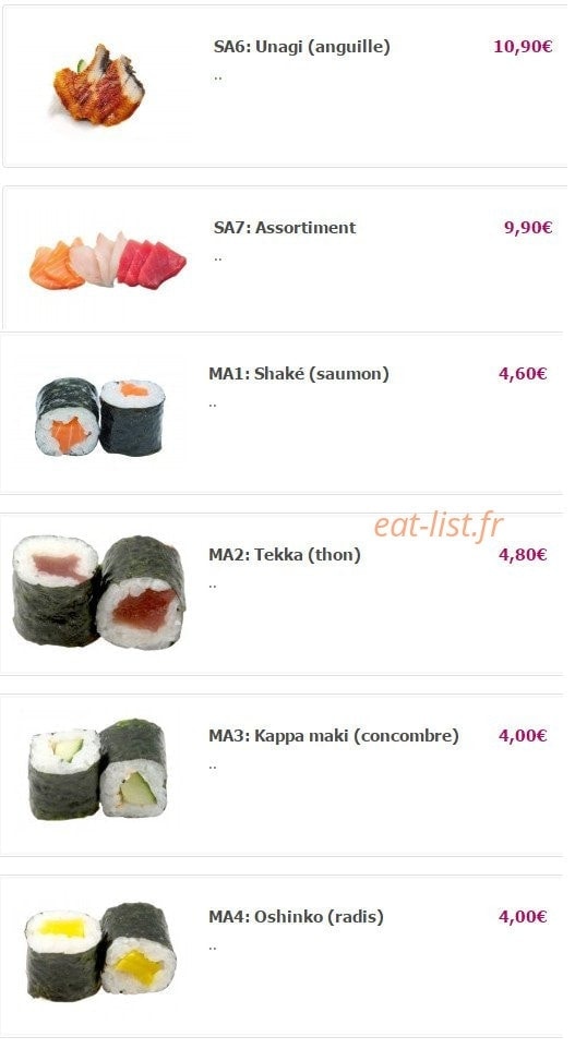 Carte et menu de Yamato à Fontenay Aux Roses — Les sashimis suite et makis