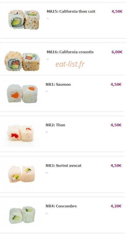Carte et menu de Yamato à Fontenay Aux Roses — Les autres makis te makis neiges