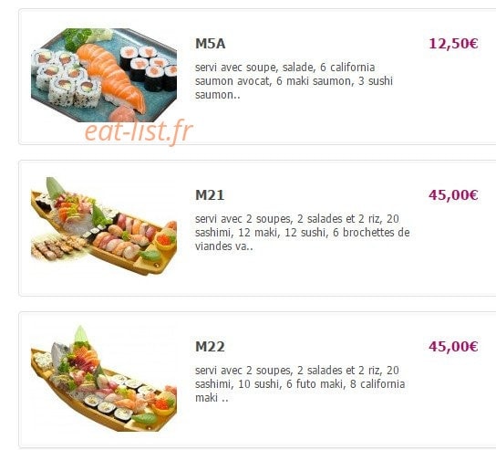 Carte et menu de Yamato à Fontenay Aux Roses — Le menu pour 2 personnes: M5A, M21, M22
