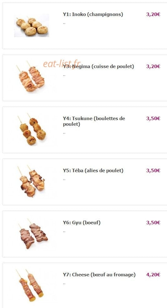 Carte et menu de Yamato à Fontenay Aux Roses — Les yakitoris suite
