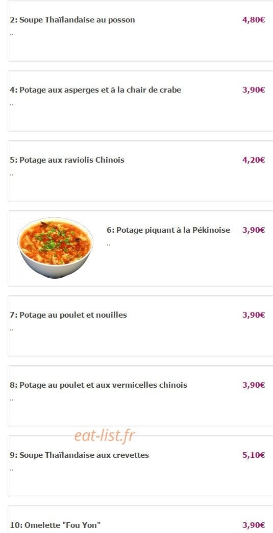 Carte et menu de Yamato à Fontenay Aux Roses — Les soupes et potages