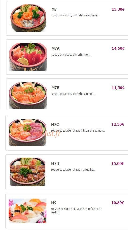 Carte et menu de Yamato à Fontenay Aux Roses — Le menu pour 2 personnes: M7, M7A;...