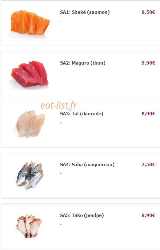 Carte et menu de Yamato à Fontenay Aux Roses — Les sashimis