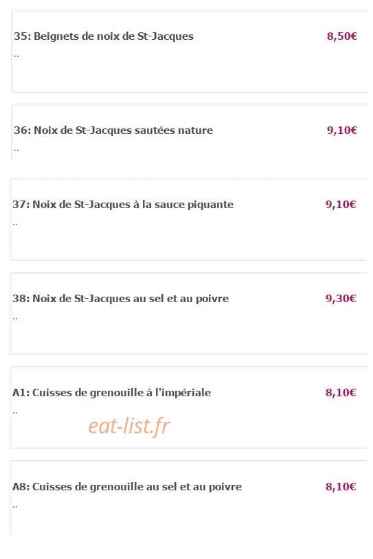 Carte et menu de Yamato à Fontenay Aux Roses — Les autres fruits de mer