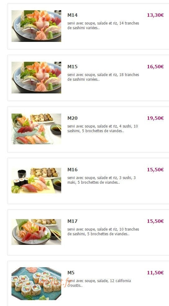 Carte et menu de Yamato à Fontenay Aux Roses — Le menu pour 2 personnes: M14, M15,...