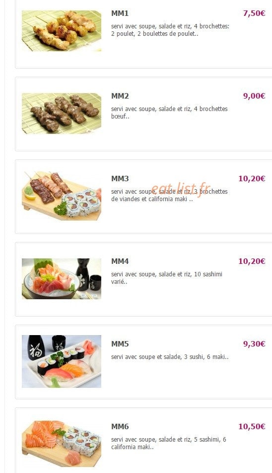 Carte et menu de Yamato à Fontenay Aux Roses — Les menus midi