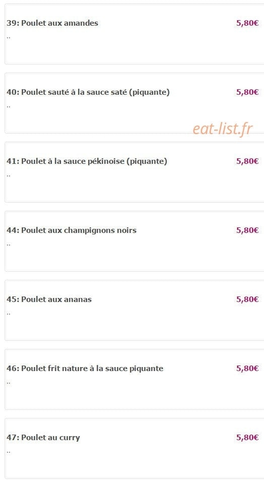 Carte et menu de Yamato à Fontenay Aux Roses — Les volailles