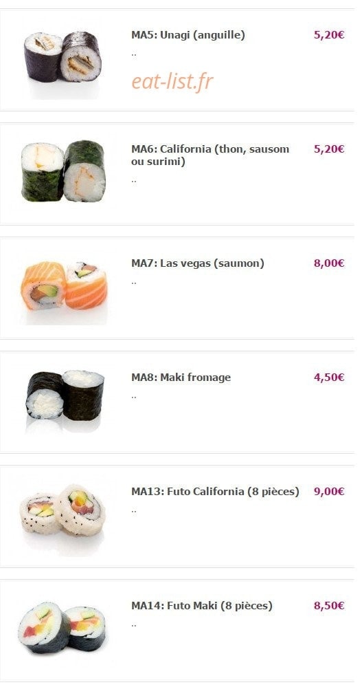 Carte et menu de Yamato à Fontenay Aux Roses — Les makis suite