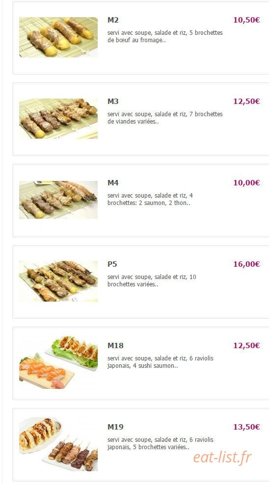 Carte et menu de Yamato à Fontenay Aux Roses — Le menu pour 2 personnes: M2, M3,...