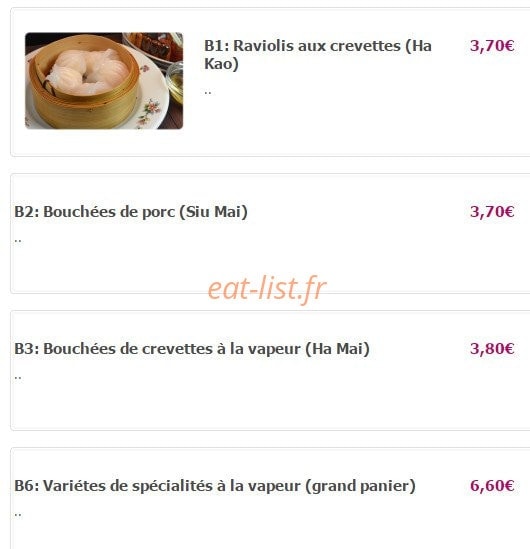 Carte et menu de Yamato à Fontenay Aux Roses — Spécialités à la vapeur