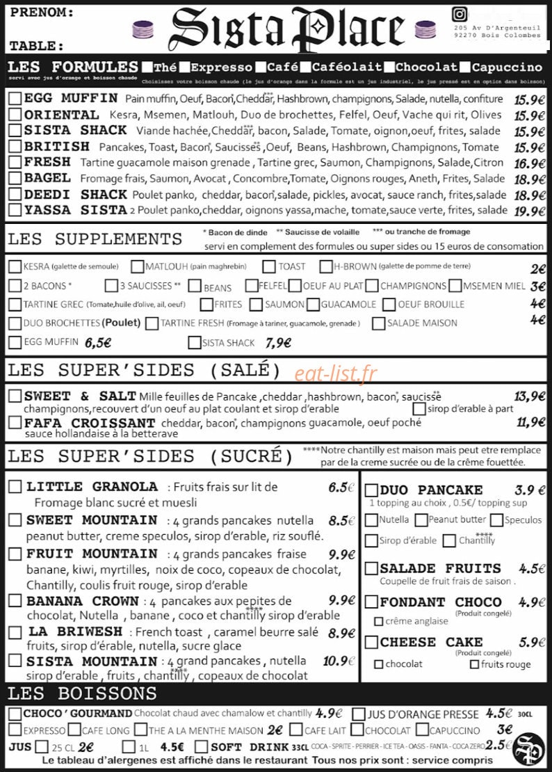 Sista Place — carte page 1