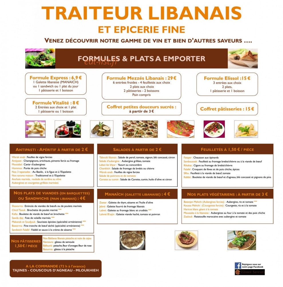 Elissol Saveurs — carte page 1