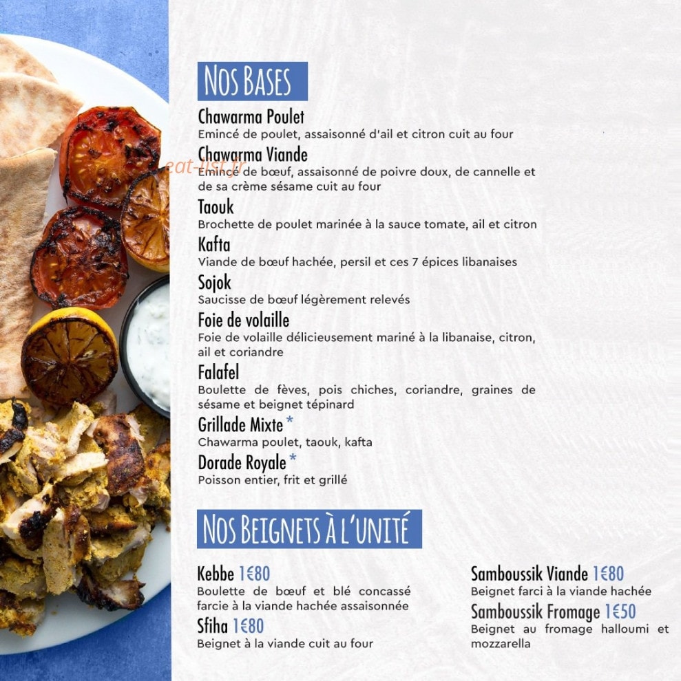 Carte et menu de 961 Lebanese Street Food à Levallois Perret — Les formules sandwiches Page 1